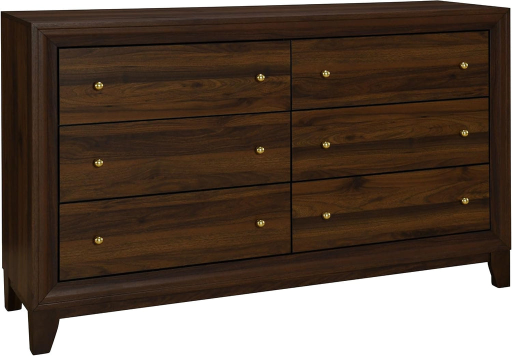 Coaster Home Furnishings Welsley Transitional 5-Piece Bedroom Set Fabric Upholstered Eastern King Size Panel Bed Frame 50-inch Headboard Walnut 223441KE-S5