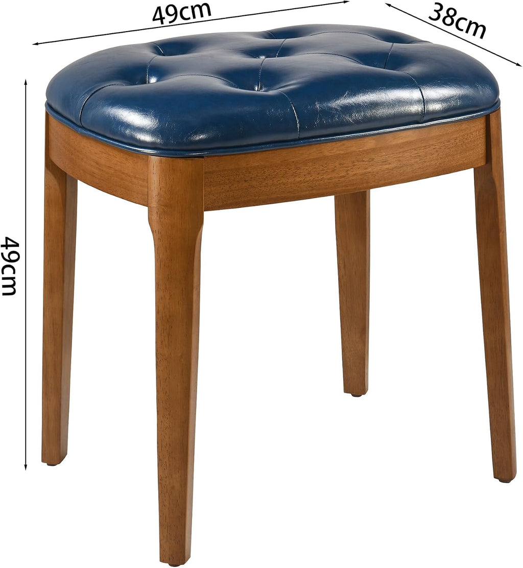 Vanity Stool with Padded Cushion, Vanity Bench with Wood Legs, Piano Bench Seat with with Solid Wood Legs, Backless Vanity Stool for Makeup Room, Bedroom, Dining Room and Study Room, Blue
