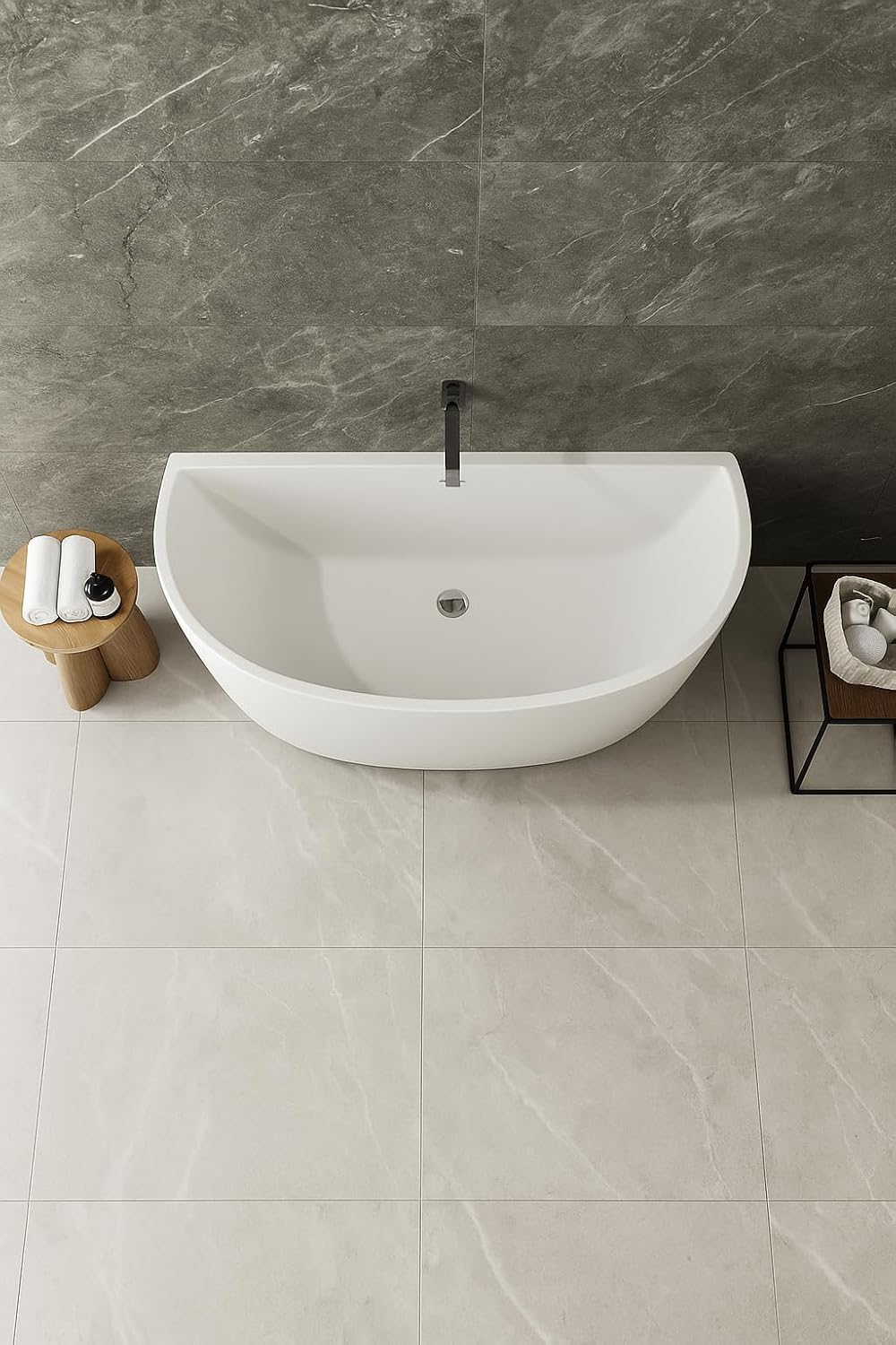 Carver Tubs - Trinity 69'- Modern White Freestanding Soaking Bathtub, With Oil Rubbed Bronze Drain - Semicircle Acrylic Fiberglass Modern Spacious Tub - Deep Relaxing Soak - 69'L x 31'W x 23.5'H