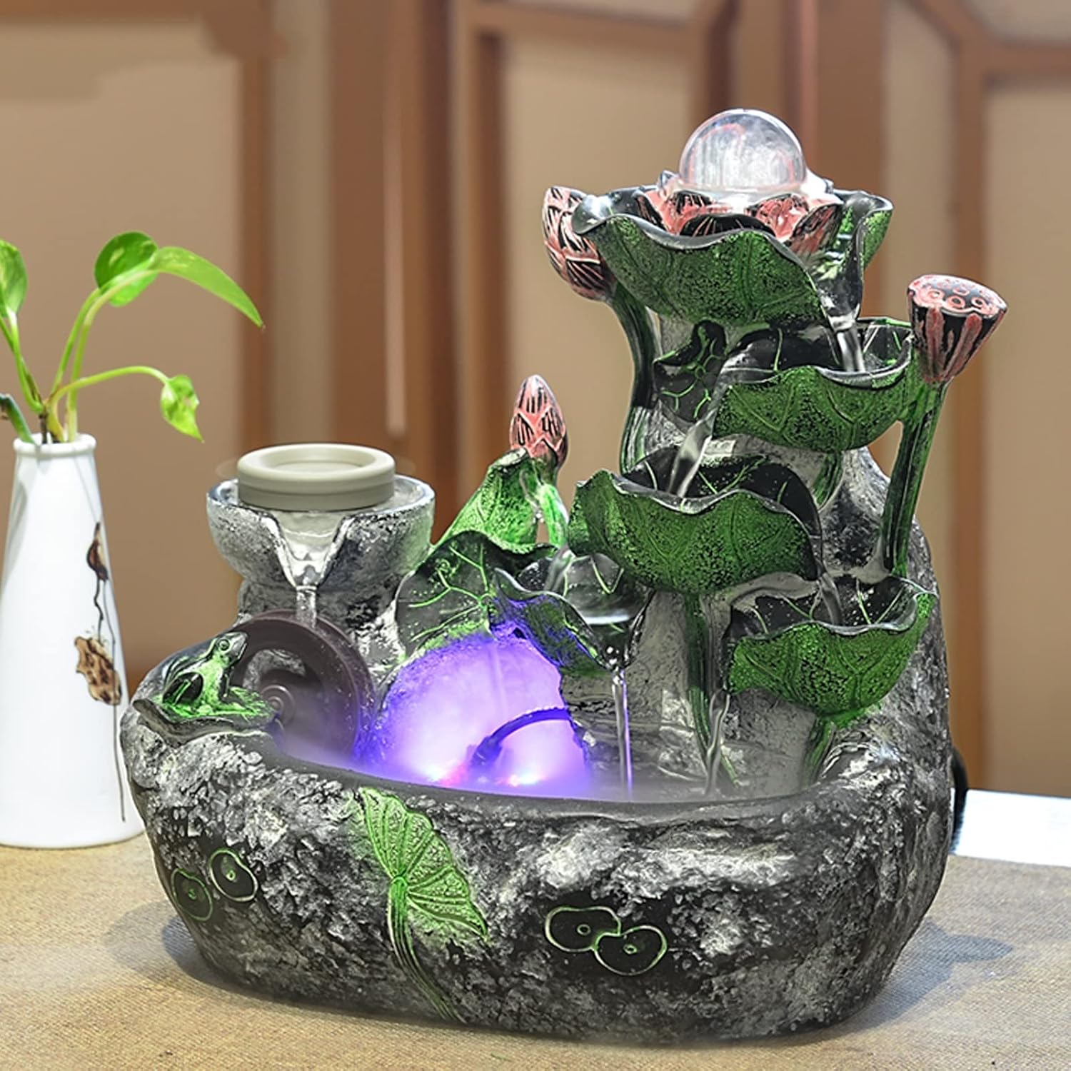 Desktop Fountain Indoor Fountain Tabletop Waterfall Fountains Relaxation Water Feature Feng Shui Zen Meditation Desktop with Rotatable Ball and Pump for Home Office Spaces Decor(Small)