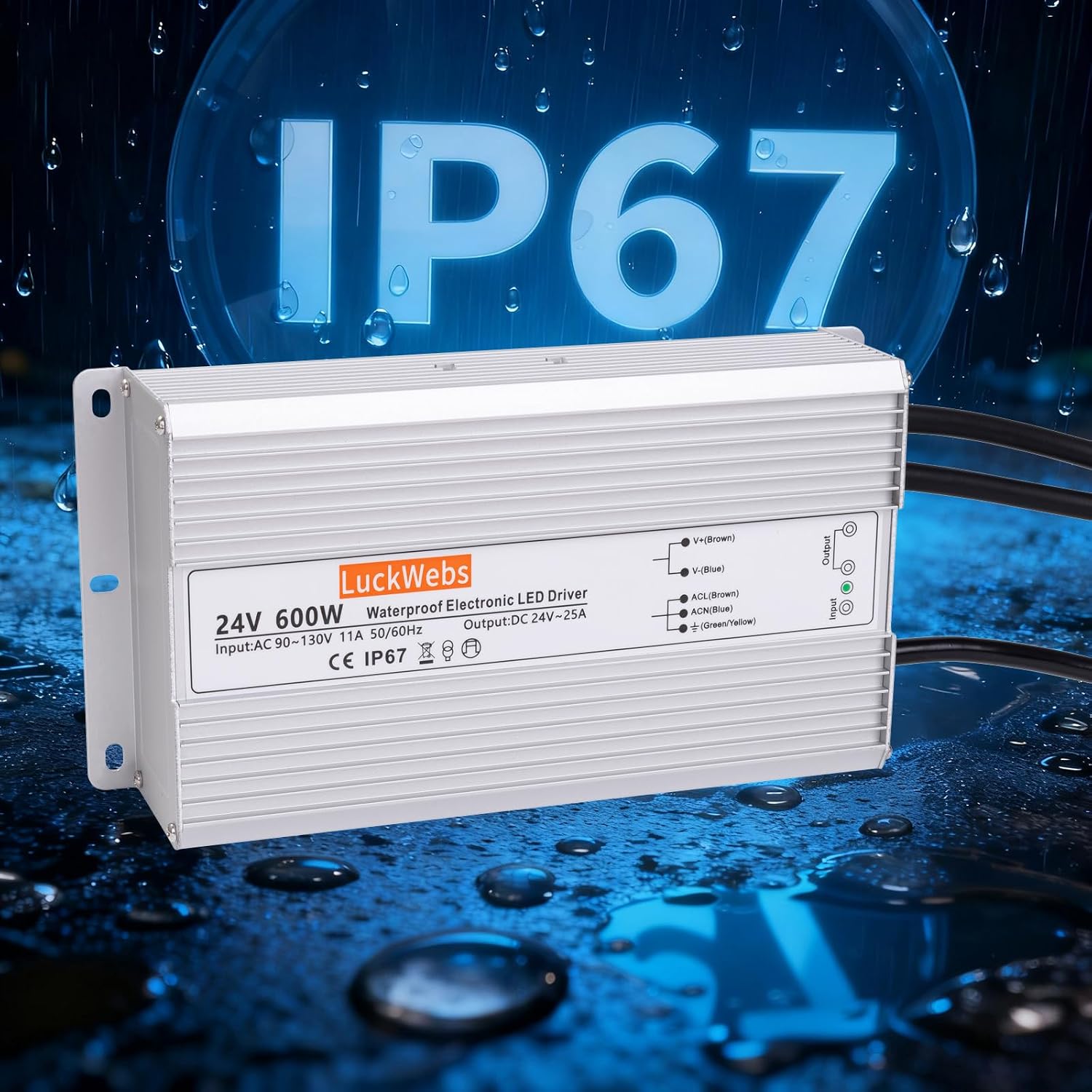 LED Driver 24V 600W Waterproof Power Supply AC 90-130V to DC 24V25A Low-Voltage IP67 Switching Power Supply Landscaping Decorative Lighting LED Waterproof Transformer
