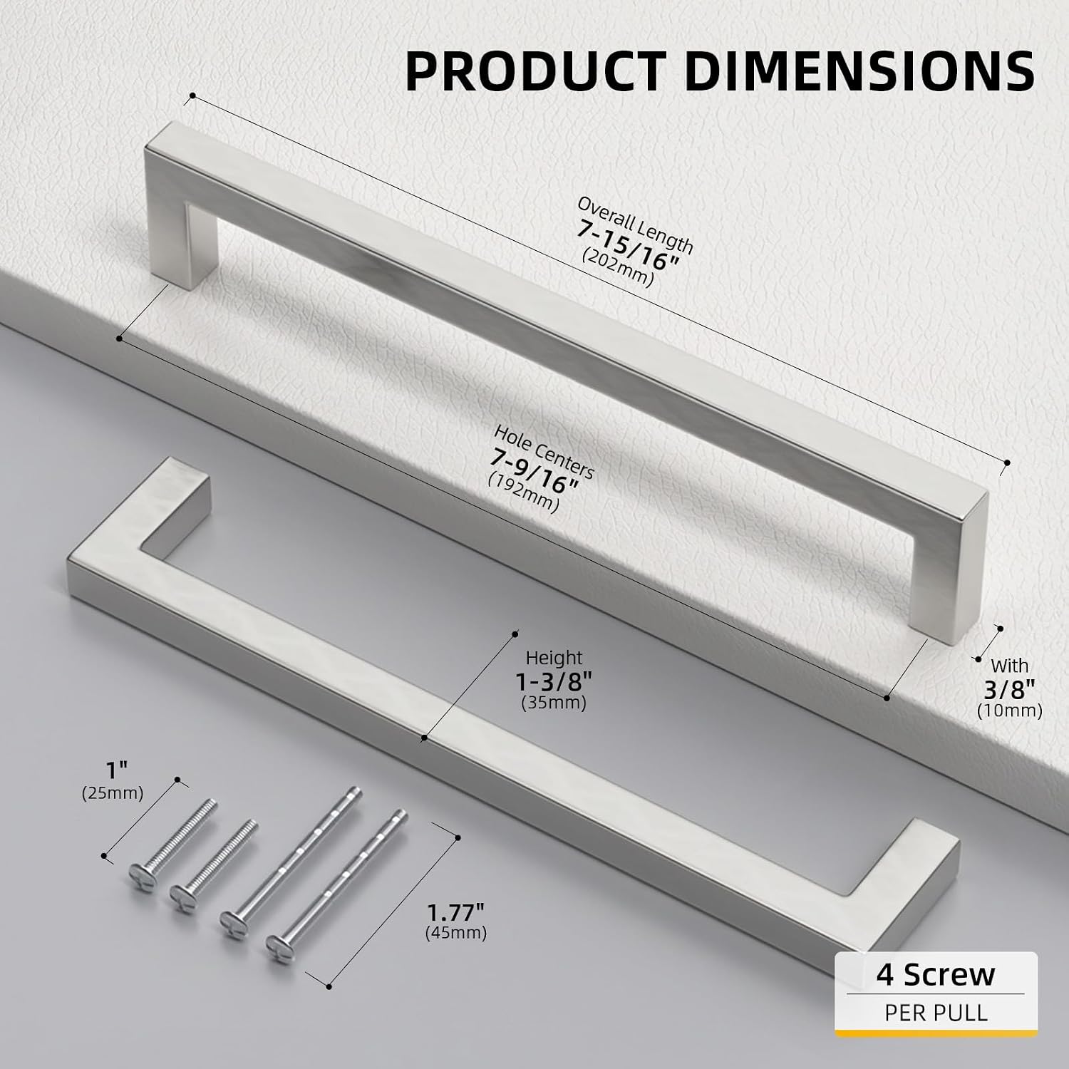 Goldenwarm 50 Pack 7-1/2 Inch Brushed Nickel Cabinet Pulls Square Drawer Handles Silver Kitchen Hardware Cupboard Dresser