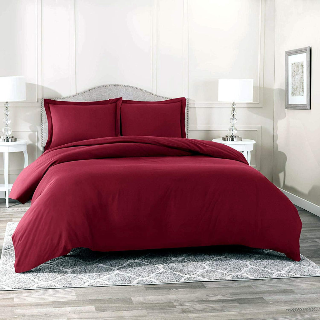 4 Piece Bed in a Bag Set 100% Egyptian Cotton 600 Thread Count Duvet Cover Pillow Shams & Fitted Sheet with Extra Deep Pocket Soft Bedding(Queen Size, Burgundy)