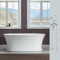 WOODBRIDGE 59'Freestanding White Acylic Soaking Bathtub with Drain Kit and Floor Mount Tub Filler in Brushed Nickel,BTA1536 -B/N-Drain &O +F0018BN