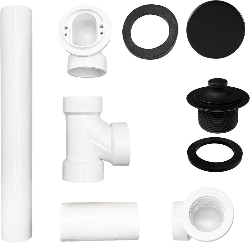 Westbrass 494244H-4-62 SCH. 40 PVC Bath Waste & Overflow Assembly with Illusionary Faceplate and Lift & Turn Drain Plug, 4-Pack, Matte Black, 4 Count