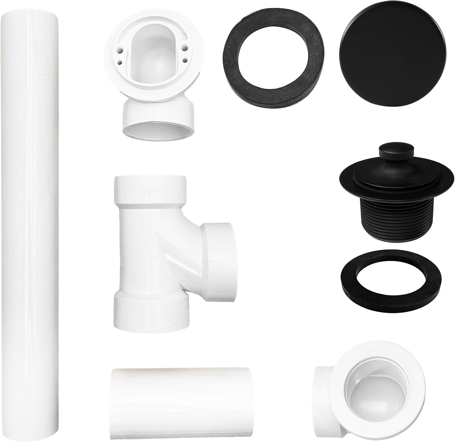 Westbrass 494244H-4-62 SCH. 40 PVC Bath Waste & Overflow Assembly with Illusionary Faceplate and Lift & Turn Drain Plug, 4-Pack, Matte Black, 4 Count