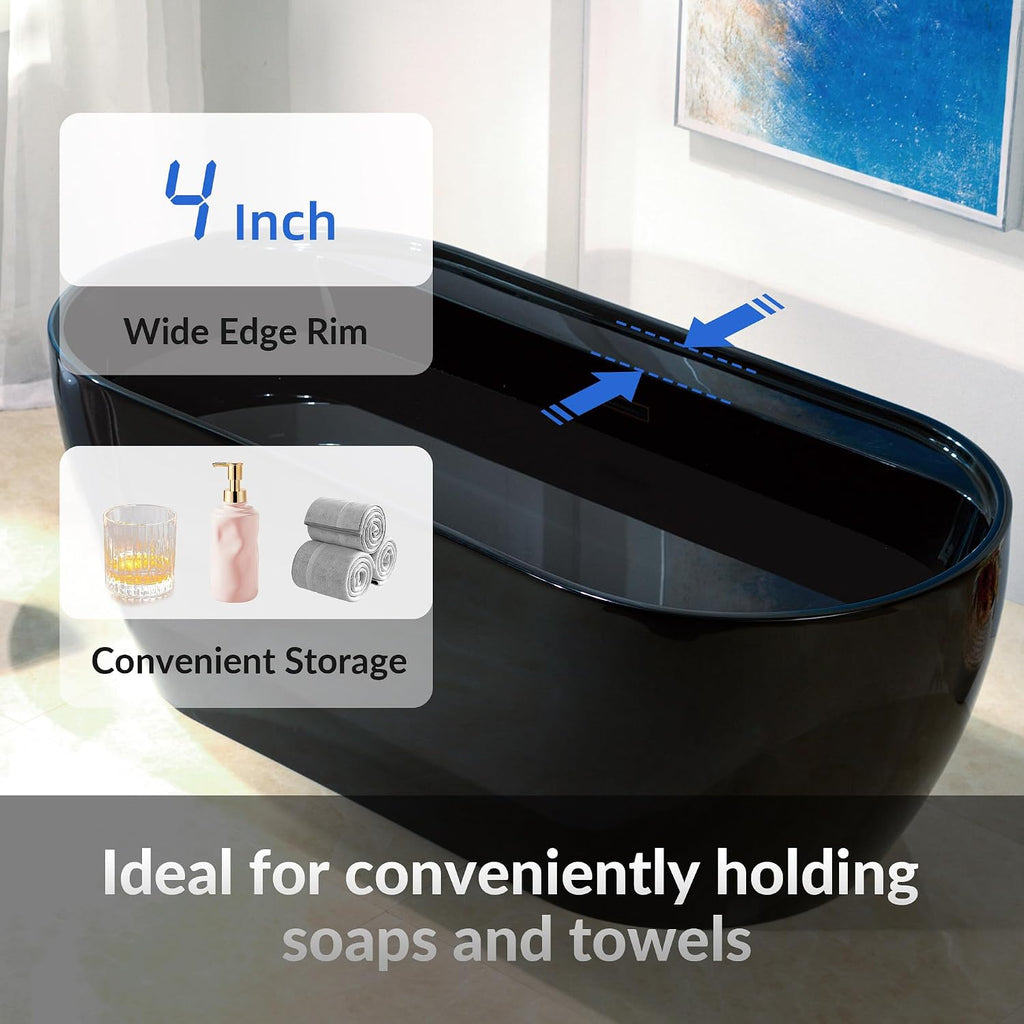 WOODBRIDGE 67' L x 31-1/2' W Freestanding Contemporary Acrylic Soaking Bathtub in Glossy Black Inside and Outside with Oil-Rubbed Bronze Drain & Overflow,B8863-ORB