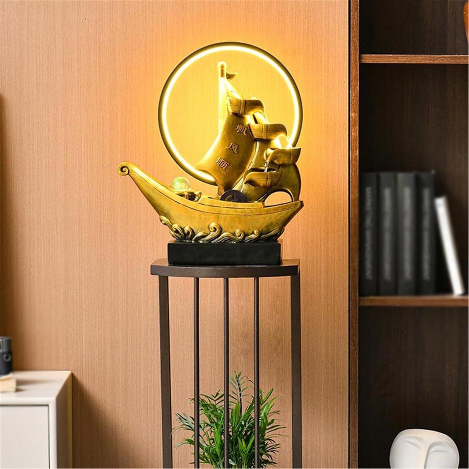 Tabletop Fountain Tabletop Fountain 4-Tiers Small Waterfall Fountains Indoor Water Fountain with LED Ring Lights