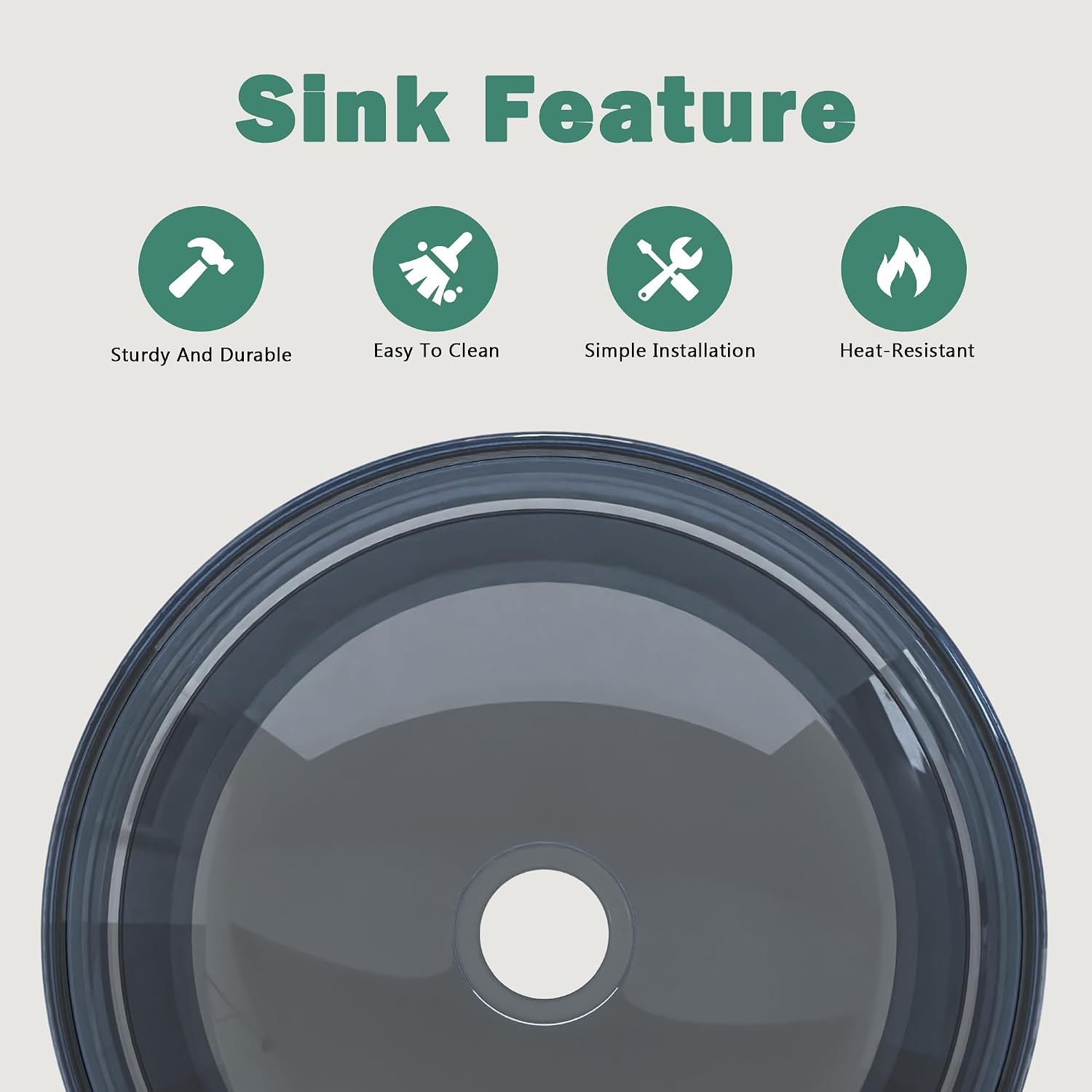 Design Vessel Sink Bathroom Sink above counter Small Vessel Sink Bathroom Sink Bowl Countertop Modern Sinks with faucet and drain combo 16.5' Round Transparent New