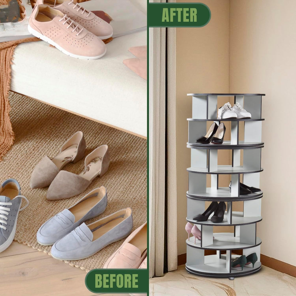 Kings Brand Furniture - 7-Tier Rotating Shoe Rack, 360° Revolving Lazy Susan Spinning Shoe Rack Tower Storage Organizer for Closet Entryway Bedroom Hallway, Green
