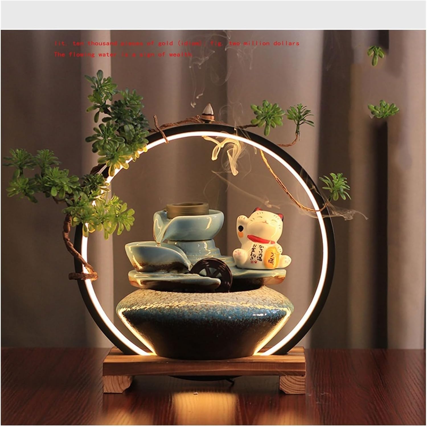 Desktop Fountain， Zen Garden Mini Fish Tank with Lucky Cat Fountain - New Office Desk Water Feature - Feng Shui Gift for Home and Business,Interior Decorations