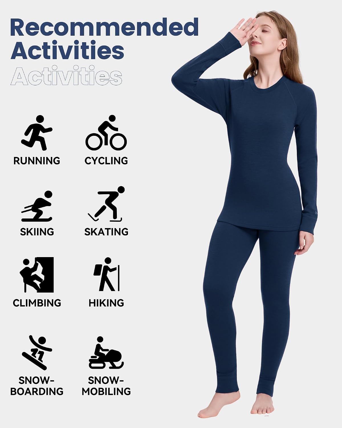 Women's 100% Merino Wool Base Layer Sets - Lightweight Thermal Underwear Gifts Pack with Wool Beanie