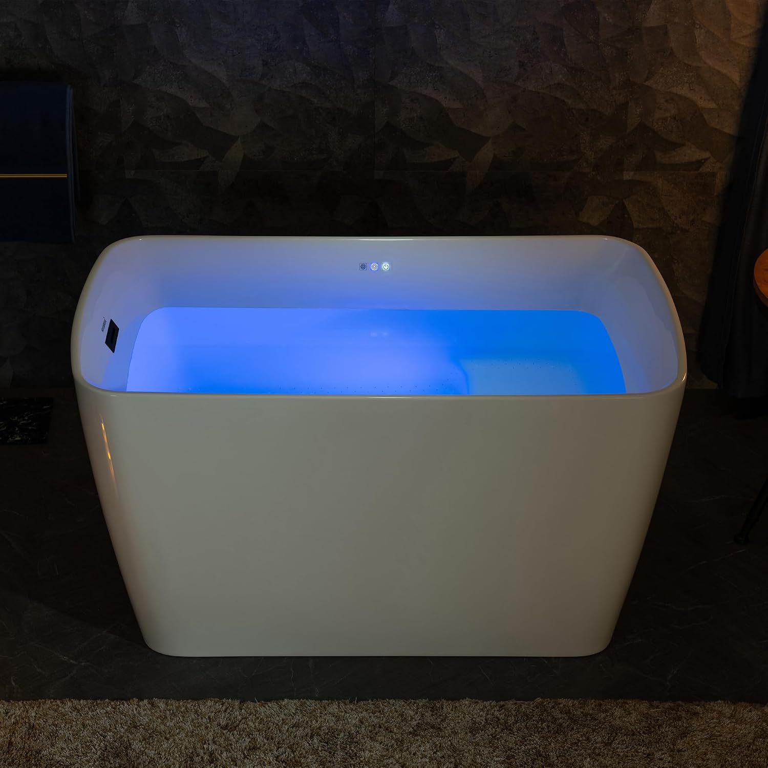 WOODBRIDGE 48' Acrylic Freestanding Rectangular Air Bath Bathtub with Pre-molded Seat and Matte Black Pop-Up Drain and Overflow Option, White, B0170-MB