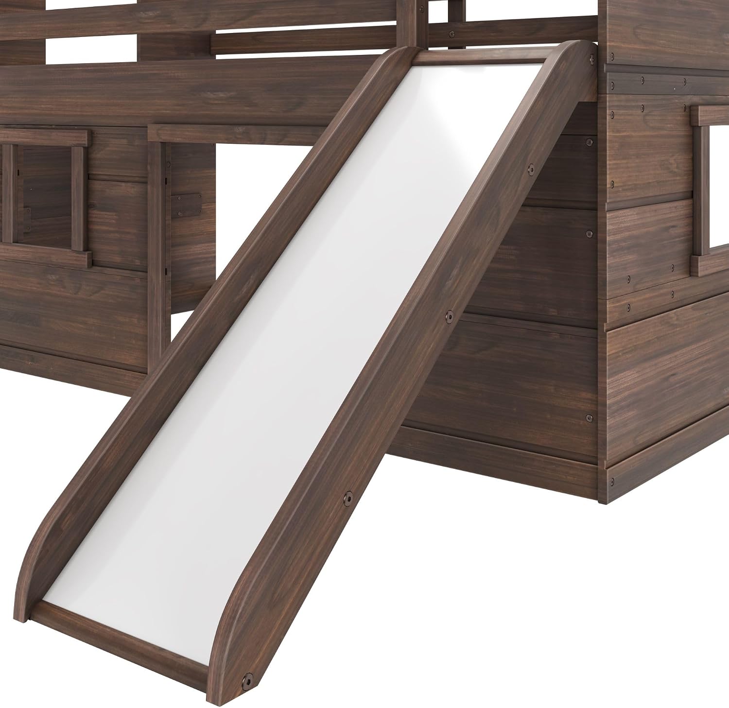 Max & Lily Modern Farmhouse Low Loft (Twin), with Slide, Barnwood Brown