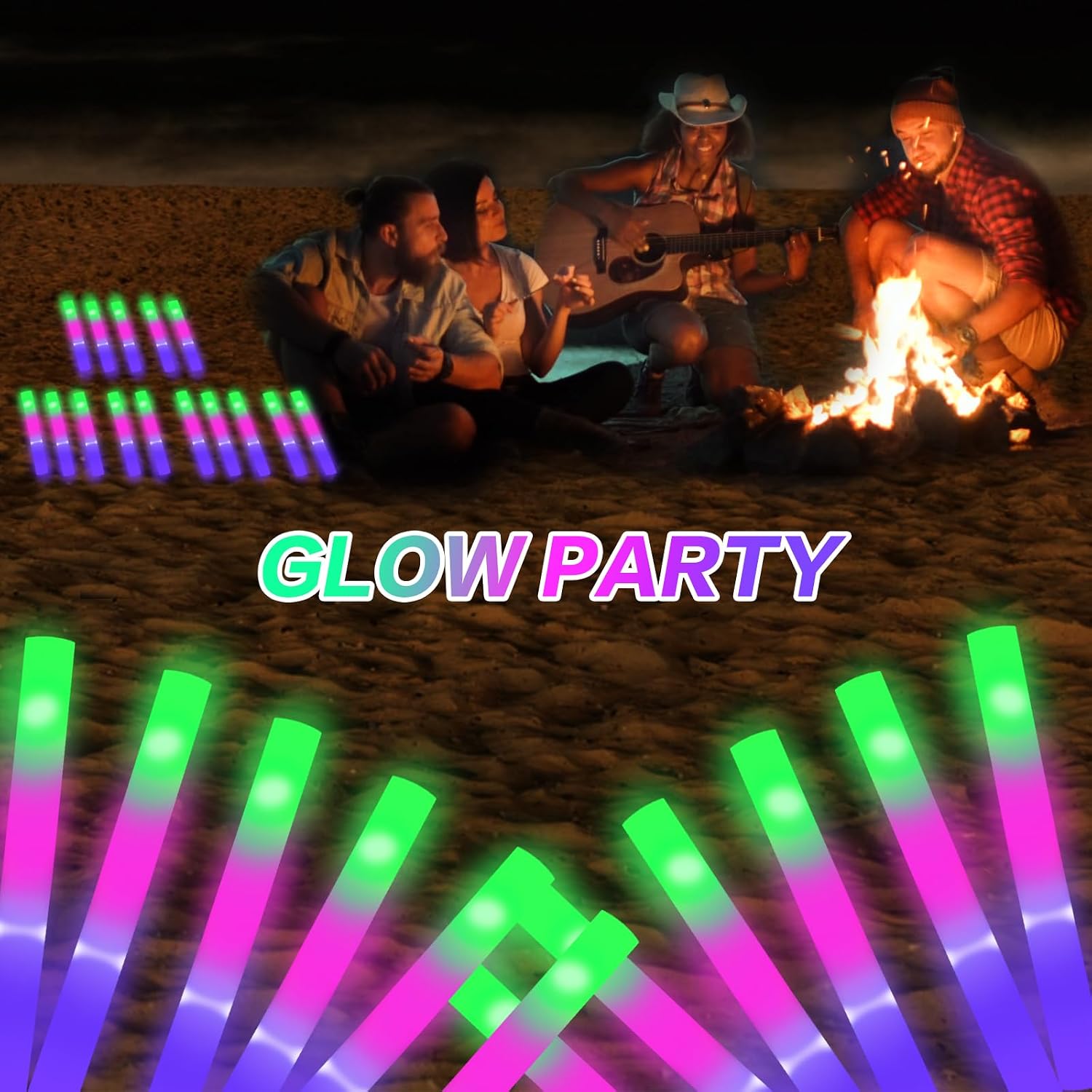 AWANG 210 Pcs Glow Sticks With 3 Modes Colorful Flashing Glow In The Dark Party Supplies Multicolor Bulk LED Foam Glow Sticks For Wedding Raves Sporting Events Glow Party Birthday Camping