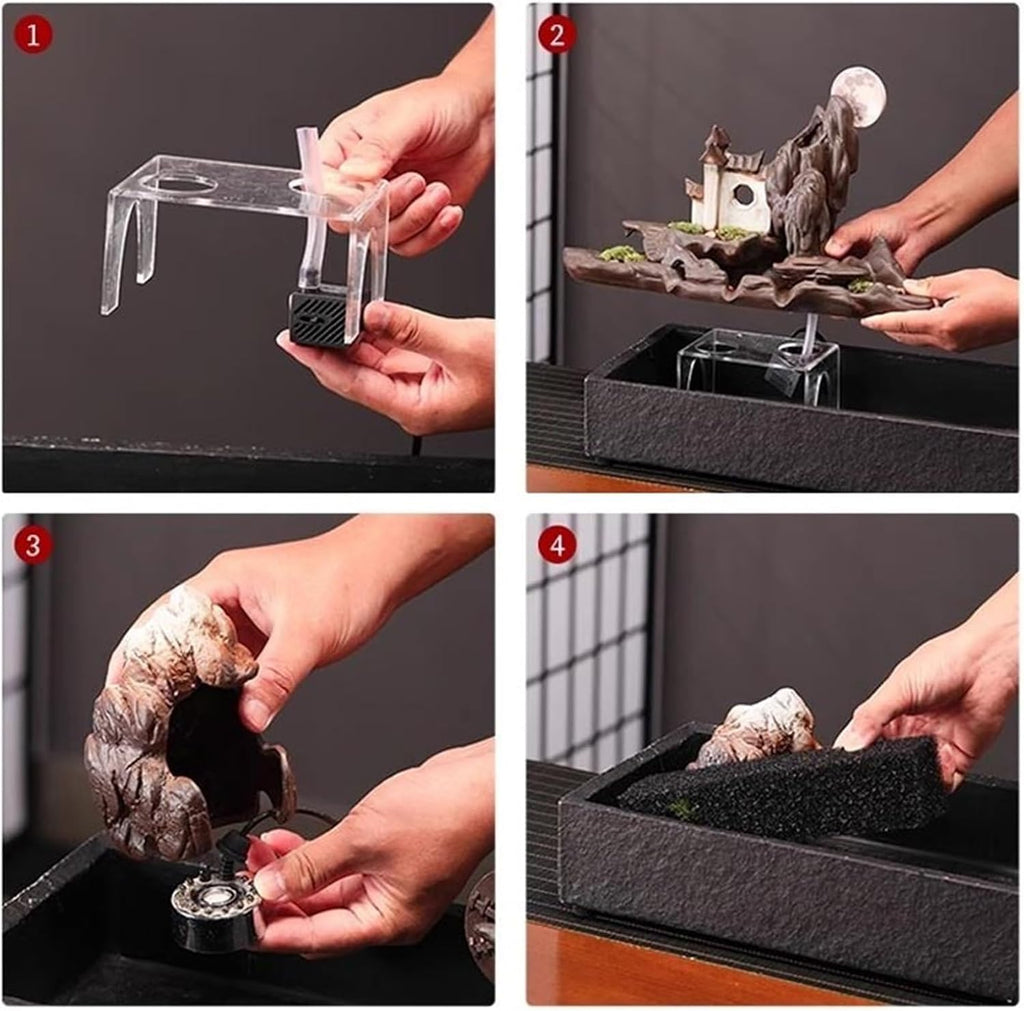 Tabletop Fountain Ceramic Rockery and Flowing Water Desktop Fish Tank Home Relaxation Serene Table Decor Tabletop Water Fountain