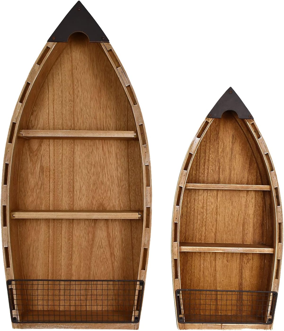 Morning View 2-Pack Wooden Boat Shelves, Nautical Decor, Wall Hanging Decor, 2 Removable Shelves, 23.5 & 31.4 Inch, White