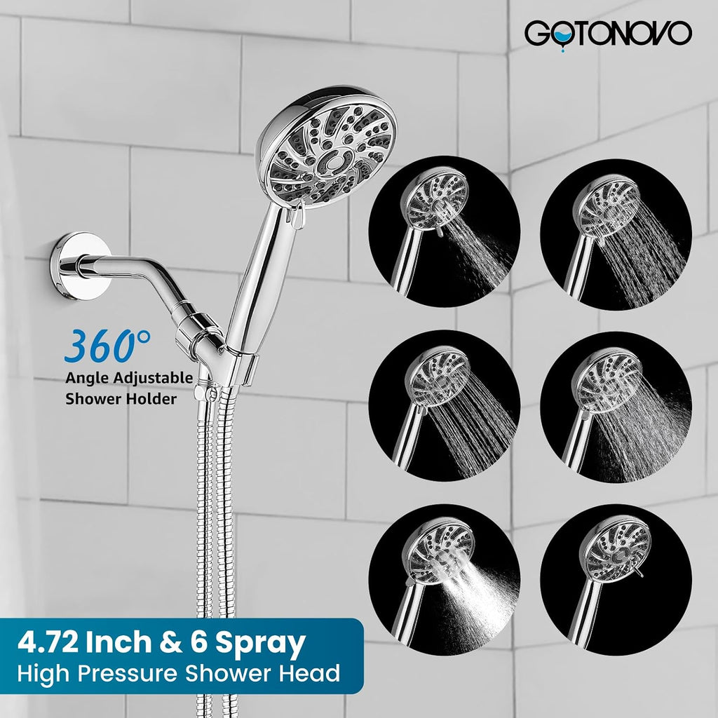 gotonovo 3 Hole 2 Handles Lavatory Basin Bathroom Sink Faucet with Shower Faucet Set Bathroom Shower Head and Handle Set Polished Chrome