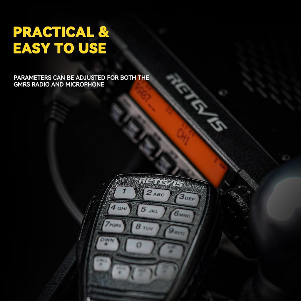 Retevis RA87 GMRS Mobile Radio, High Power Mobile Transceiver Base Station with Cable, 8 Repeater Channels, Chirp, Dual Watch, Long Range Two Way Radio for Off-Road(Black 1Pack)