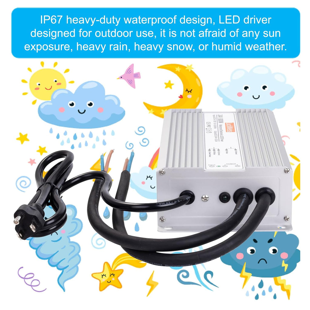 LED Driver 24V 800W Waterproof Power Supply AC 90-130V to DC 24V33.3A Switching Power Supply IP67 Low-Voltage Transformer Suitable for Outdoor LED Lighting Fixtures and Any 24V DC Equipment