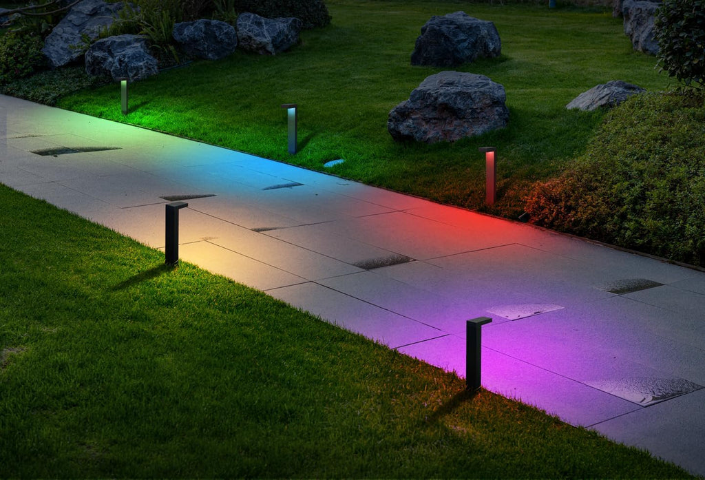 GKOLED 4 Pack Low Voltage Landscape Pathway Light Fixture, 9-15V AC DC Outdoor Walkway Lighting with APP Control, Color Changing Warm White for Yard Lawn, Stake, Die-cast Aluminum Housing