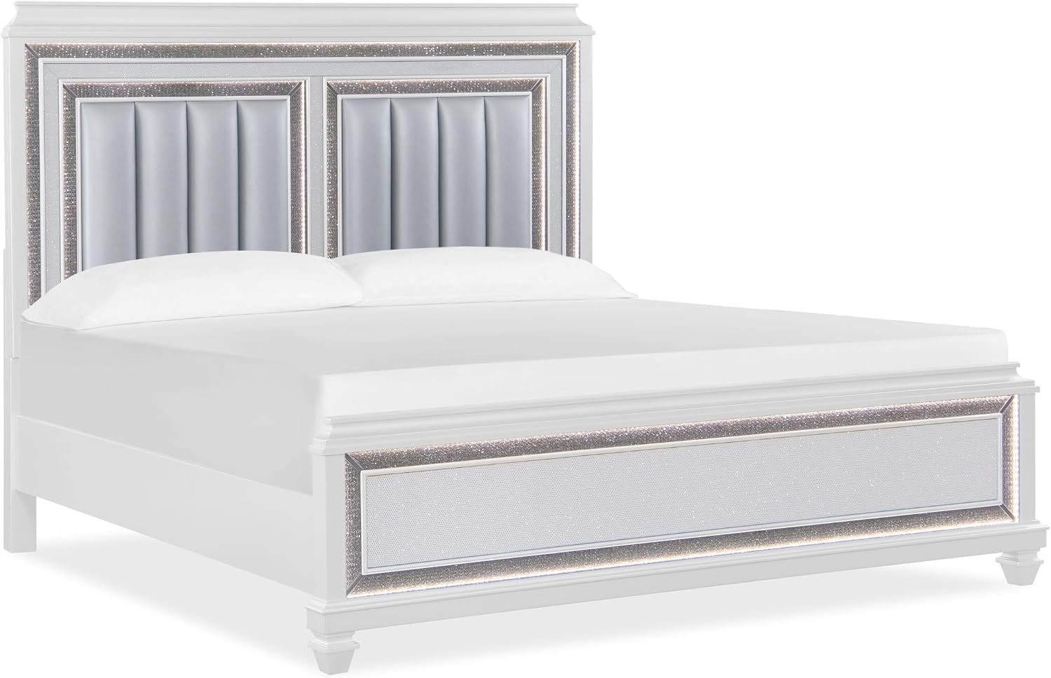 First of a Kind Sabrina Modern Glam 4-Piece Queen Bedroom Set with Led Upholstered Headboard – Luxury Contemporary Bedroom Furniture Collection by Cosmos Furniture, White