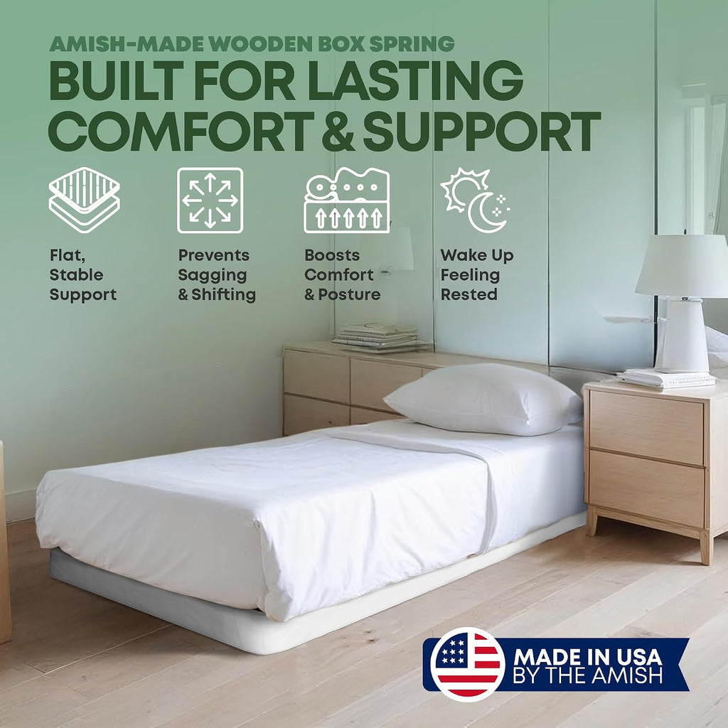 Greaton, 2.5' Twin Box Spring Only for Twin Size Bed – Amish-Made in the USA – Solid Wood Mattress Foundation with Stable & Quiet Support – Flat-Packed & Easy Assembly – White