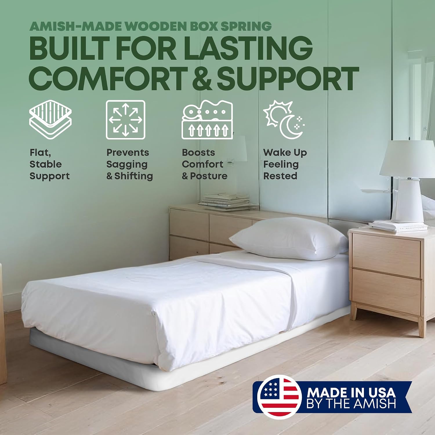 Greaton, 2.5' Twin Box Spring Only for Twin Size Bed – Amish-Made in the USA – Solid Wood Mattress Foundation with Stable & Quiet Support – Flat-Packed & Easy Assembly – White