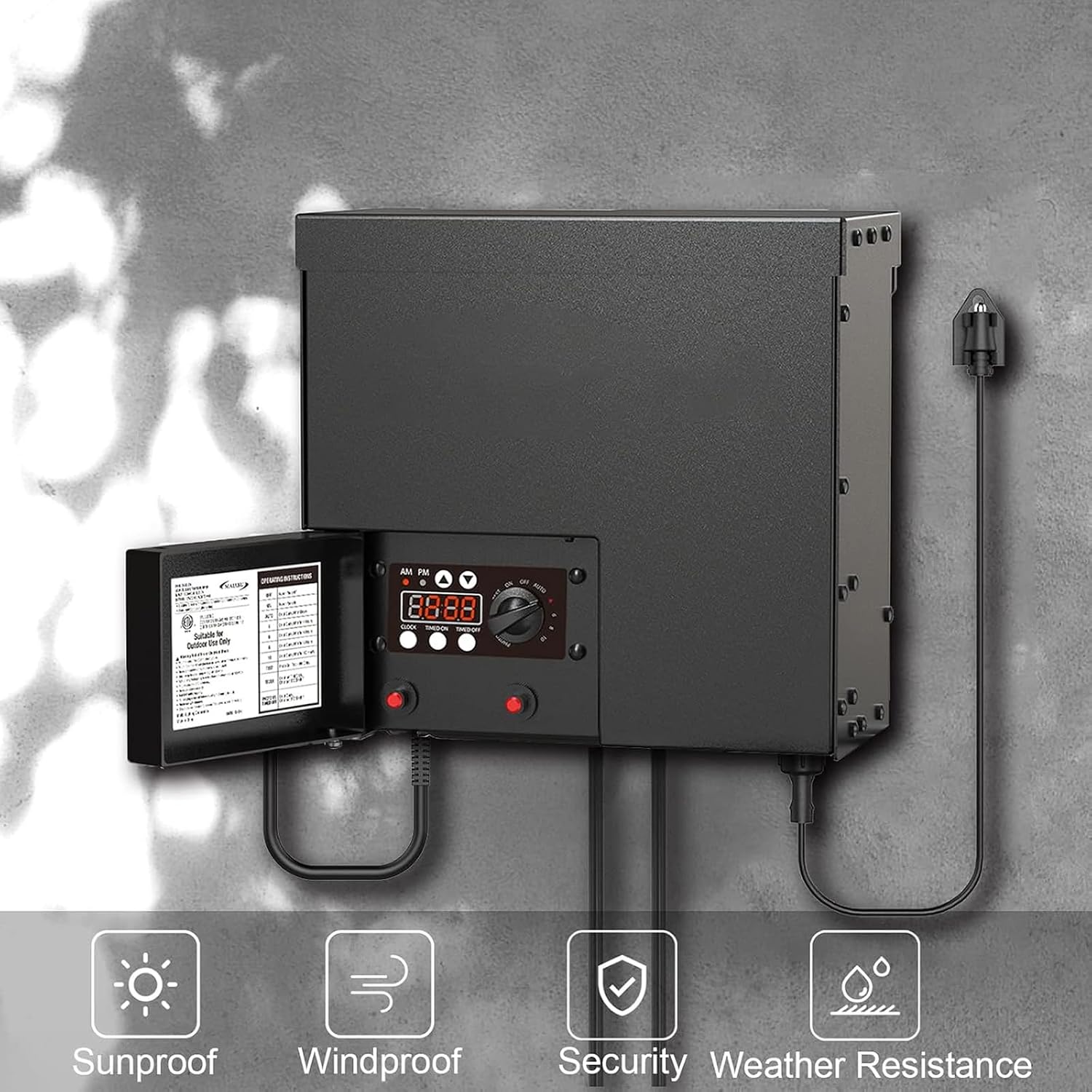 600W Low Voltage Transformer Outdoor Low Voltage Landscape Lighting Power Supply with Photo Sensor Timer and Weatherproof Shield 120V to 12V AC Output for Spotlight, Pathway Light, Floodlight