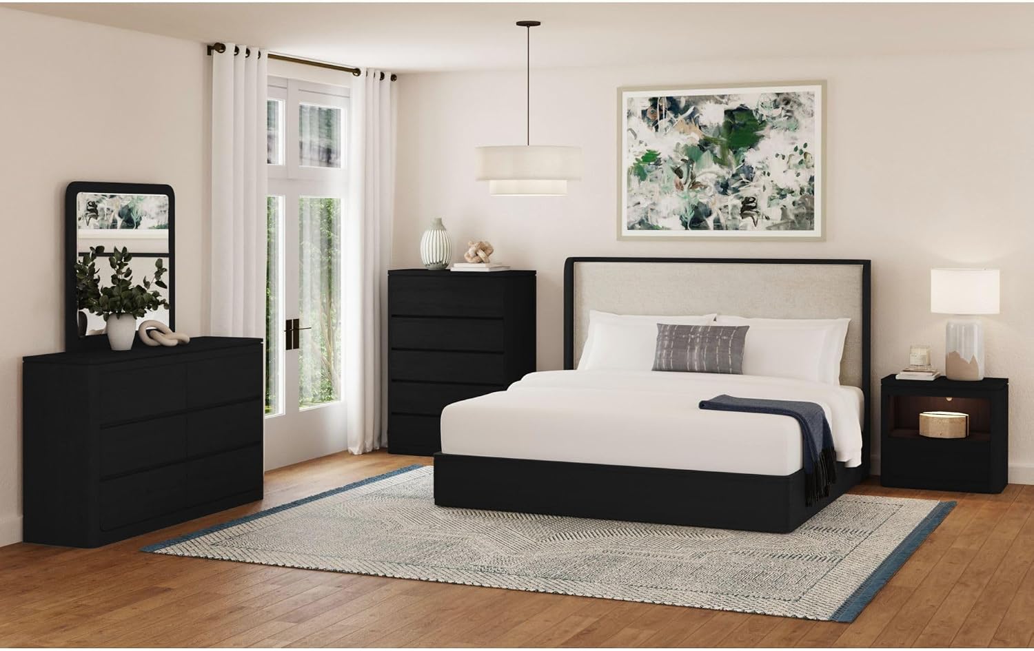 Picket House Furnishings Camelot King UPH 5PC Bedroom Set in Black