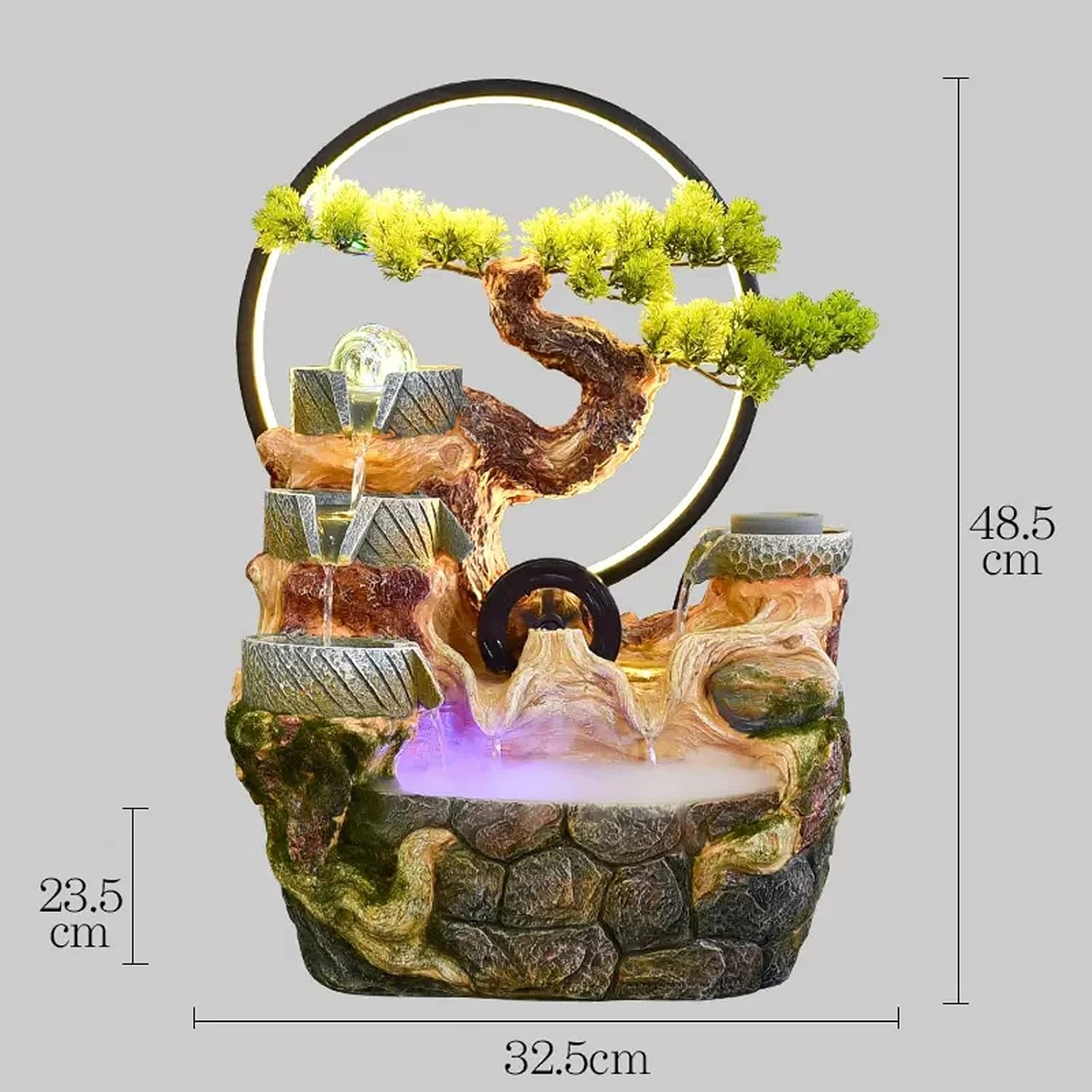 Tabletop Fountain Indoor Relaxation Desktop Fountain Waterfall with Automatic Pump Zen Meditation Feature Artificial Bonsai Decoration for Home Office Bedroom Desk(Large)