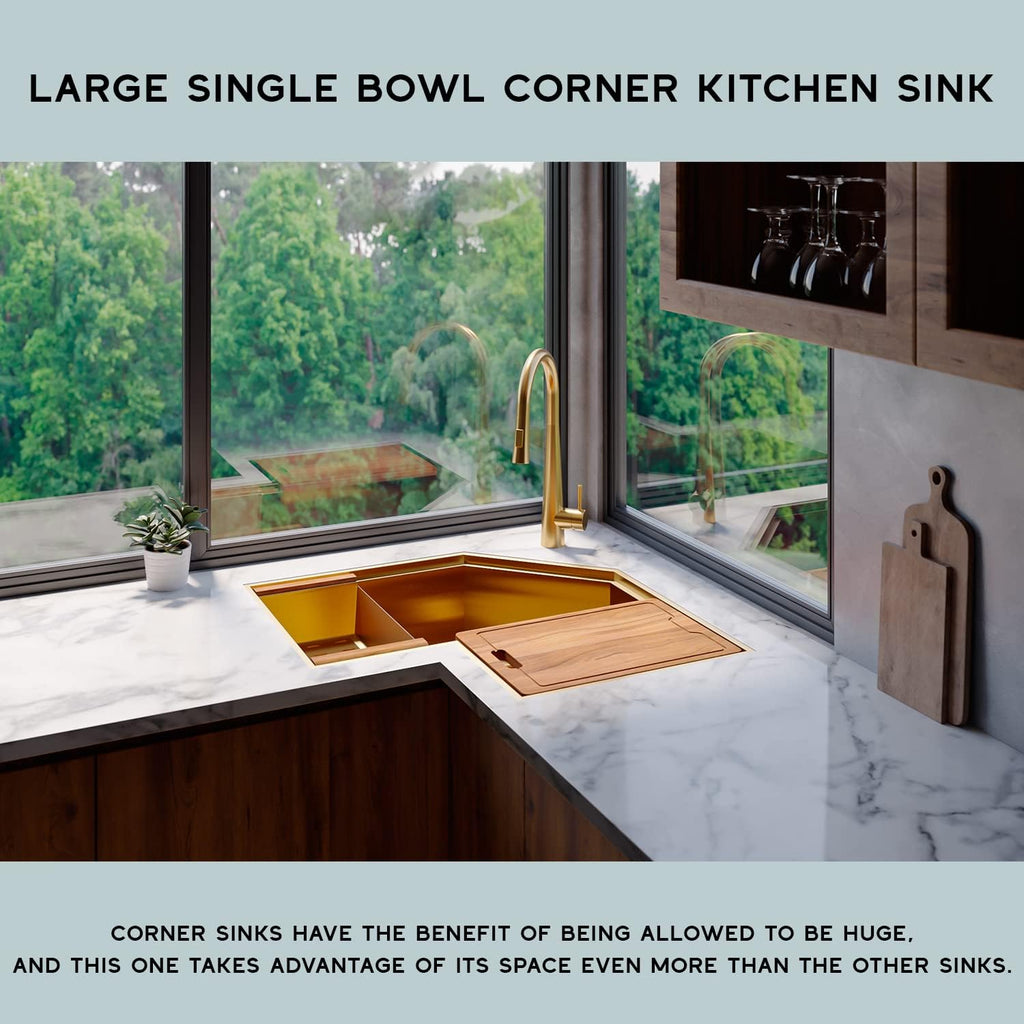 Strictly Sinks 30 Inch Corner Kitchen Sink Undermount–16 Gauge Stainless Steel Butterfly Sink,Scratch & Stain Resistant Corner Single Bowl Workstation Sink with Accessories