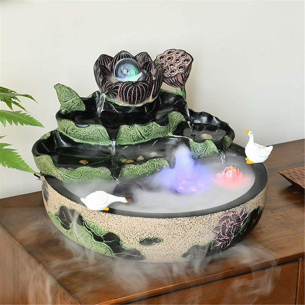 Tabletop Fountain Indoor Tabletop Water Feature Chinese Lotus and Flowing Ornaments