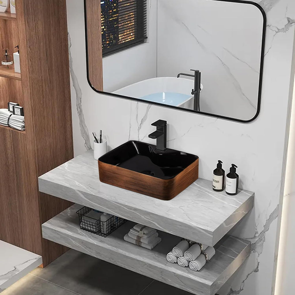 Strictly Sinks 19 Inch Rectangular Bathroom Vessel Sink - Ceramic Countertop Bathroom Sink – Easy to Install Above Counter Luxurious Vessel Sink for Bathroom (18 7/8″ W x 14 1/2″ L x 5 1/4″ H)