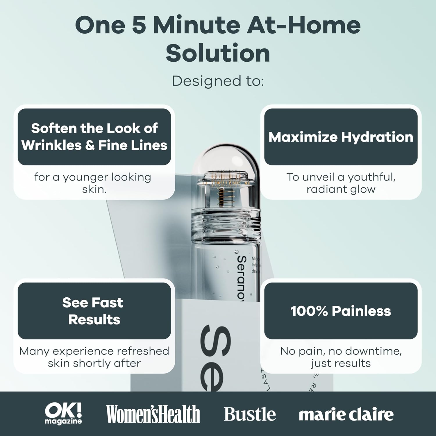 Seranova Micro Infusion System for Face & Neck 0.05mm Stamp with Hyaluronic Acid & Collagen Peptide Serum for Firmer Smoother-Looking Skin, Easy 5-Minute At-Home Skin Care Application - 3 Month Supply
