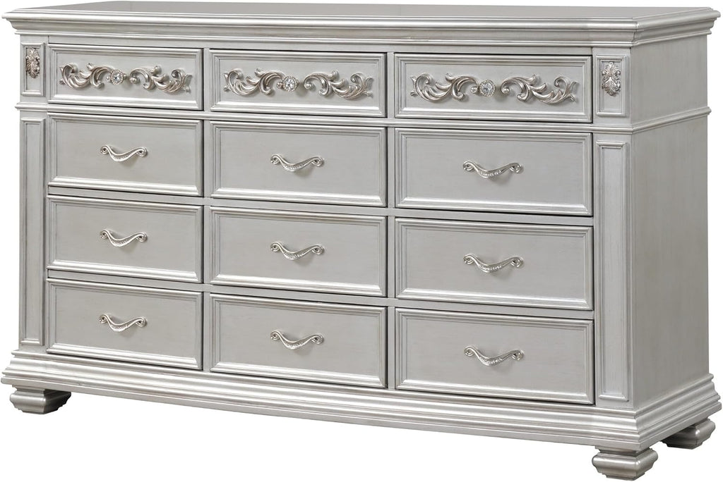 First of a Kind Valentina Silver Queen 5 Piece Bedroom Set