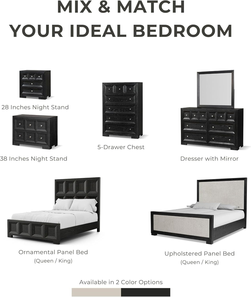 Furniture of America Dannen Modern Classic Solid Wood 4-Piece Bedroom Set, Panel Bedframe, Writing Desk and Wooden Nightstands with USB Ports, Box Spring Needed, King, Tawny Brown