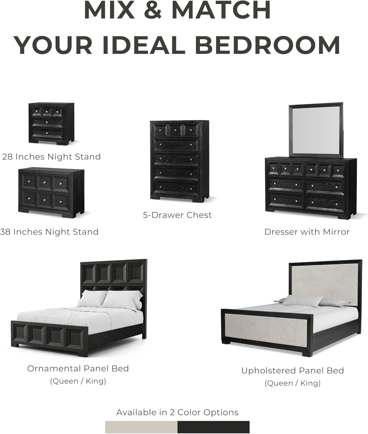 Furniture of America Dannen Modern Classic Solid Wood 4-Piece Bedroom Set, Panel Bedframe, Writing Desk and Wooden Nightstands with USB Ports, Box Spring Needed, King, Tawny Brown