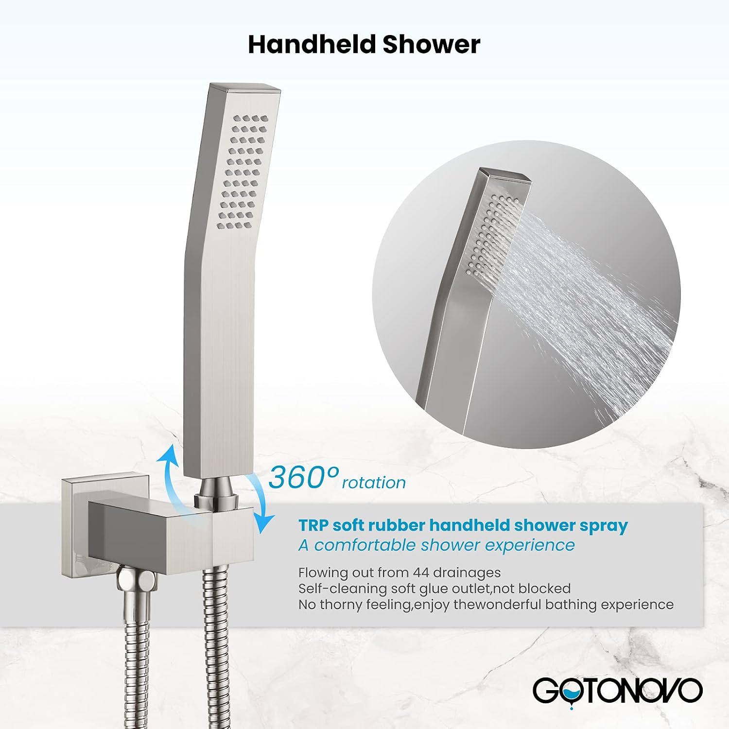 gotonovo 10' Rain Shower System Brushed Nickel Luxury High Pressure Shower Head with Hand Held Spray Rough-in Valve with Widespread Bathroom Faucet 3 Holes Deck Mounted with Pop Up Drain