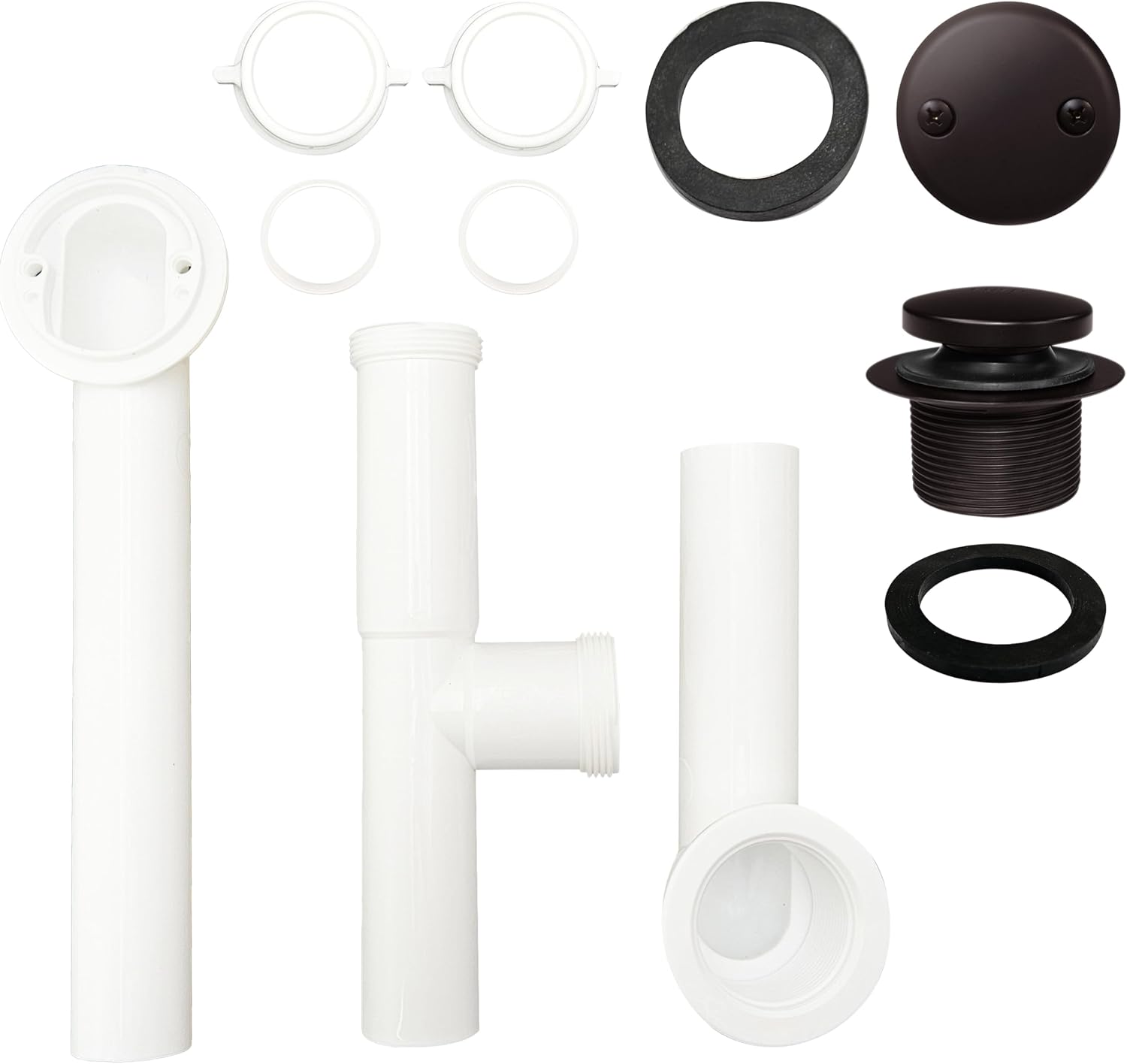 Westbrass 593244-4-12 14' x 1-1/2' White Tubular Bathtub Waste & Overflow Assembly with Tip-Toe Drain Plug and 2-Hole Faceplate, Oil Rubbed Bronze (4-Pack)