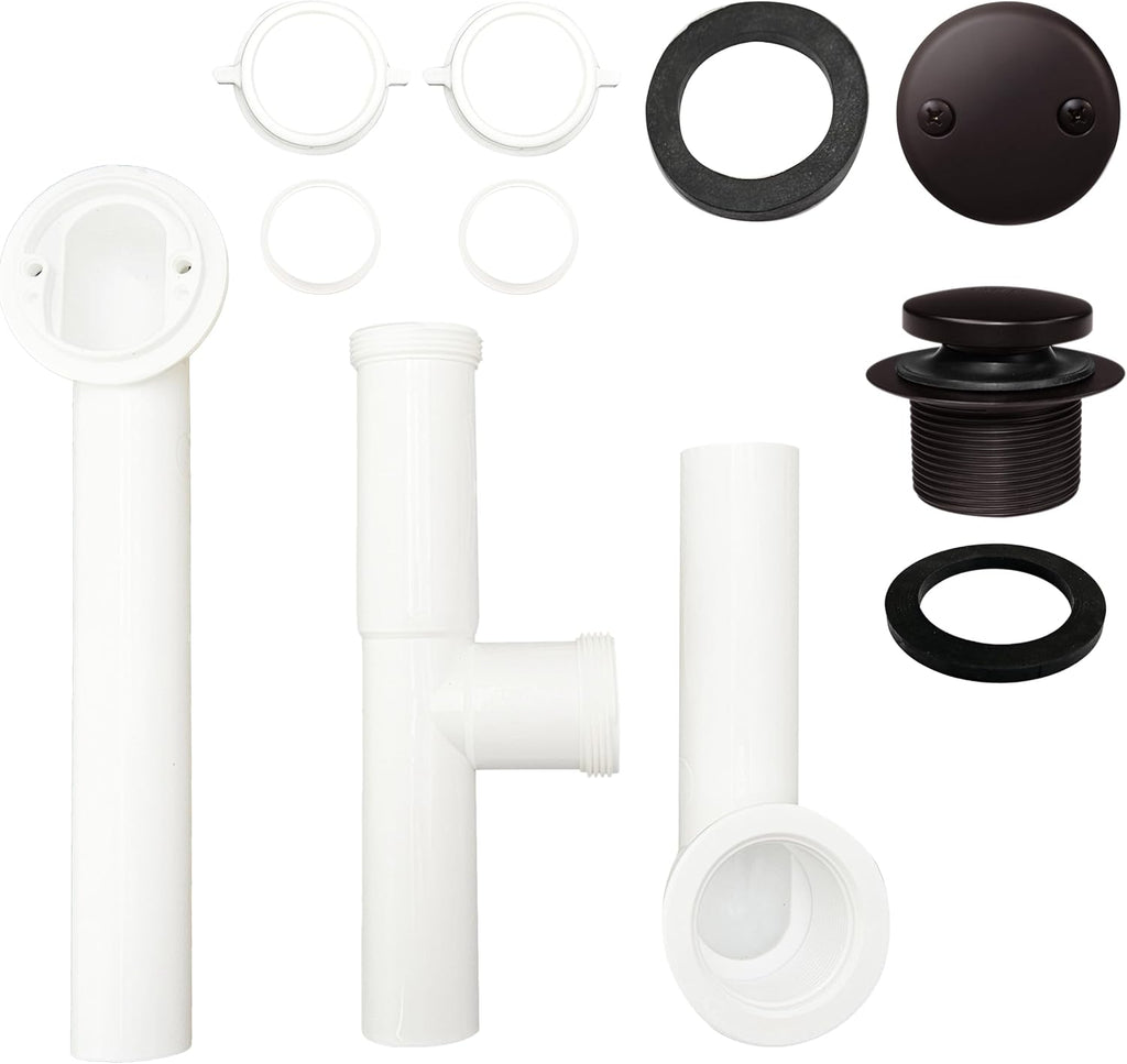 Westbrass 593244-12-12 14' x 1-1/2' White Tubular Bathtub Waste & Overflow Assembly with Tip-Toe Drain Plug and 2-Hole Faceplate, Oil Rubbed Bronze (12-Pack)