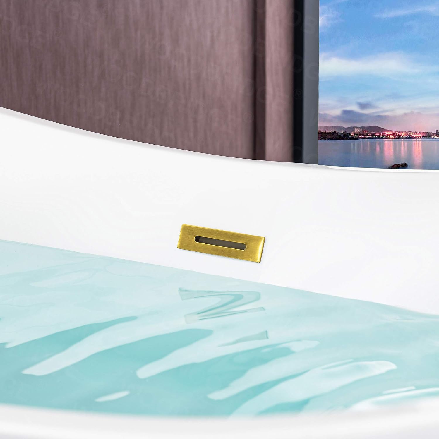 WOODBRIDGE 71'Freestanding White Acylic Soaking Bathtub with Brushed Gold Drain and Overflow,BTA1517 -BG-Drain &O