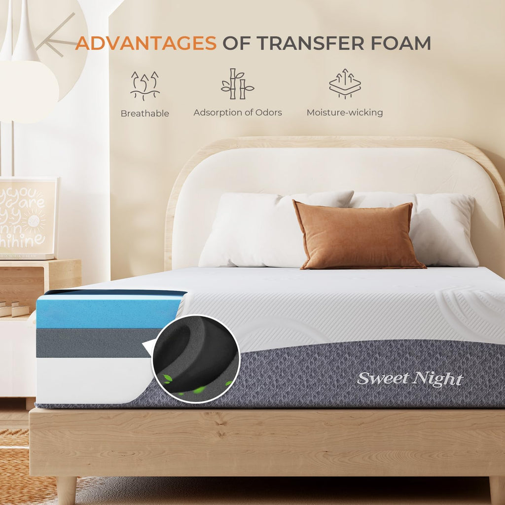 Sweetnight Twin Size Mattress, 10 Inch Cooling Gel Memory Foam Mattress for Moisture Wicking, Plush Foam Mattress for Comfy Sleep, Mattress in a Box, Luna, Gray+White