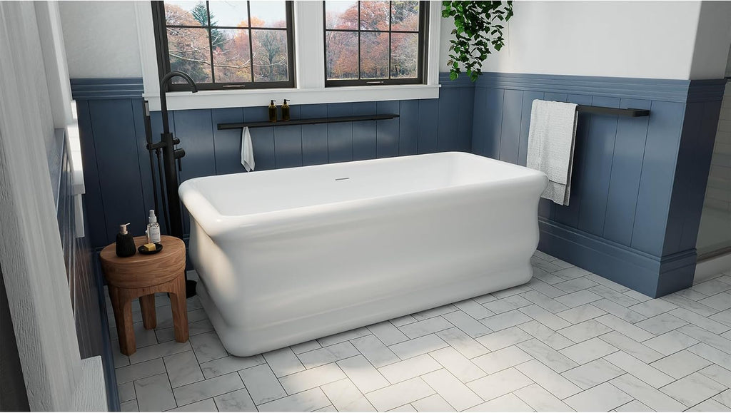 Crest 67 in. L x 31-1/2 in. W x 24-1/2 in. H Freestanding Acrylic Bathtub, Brushed Nickel Drain