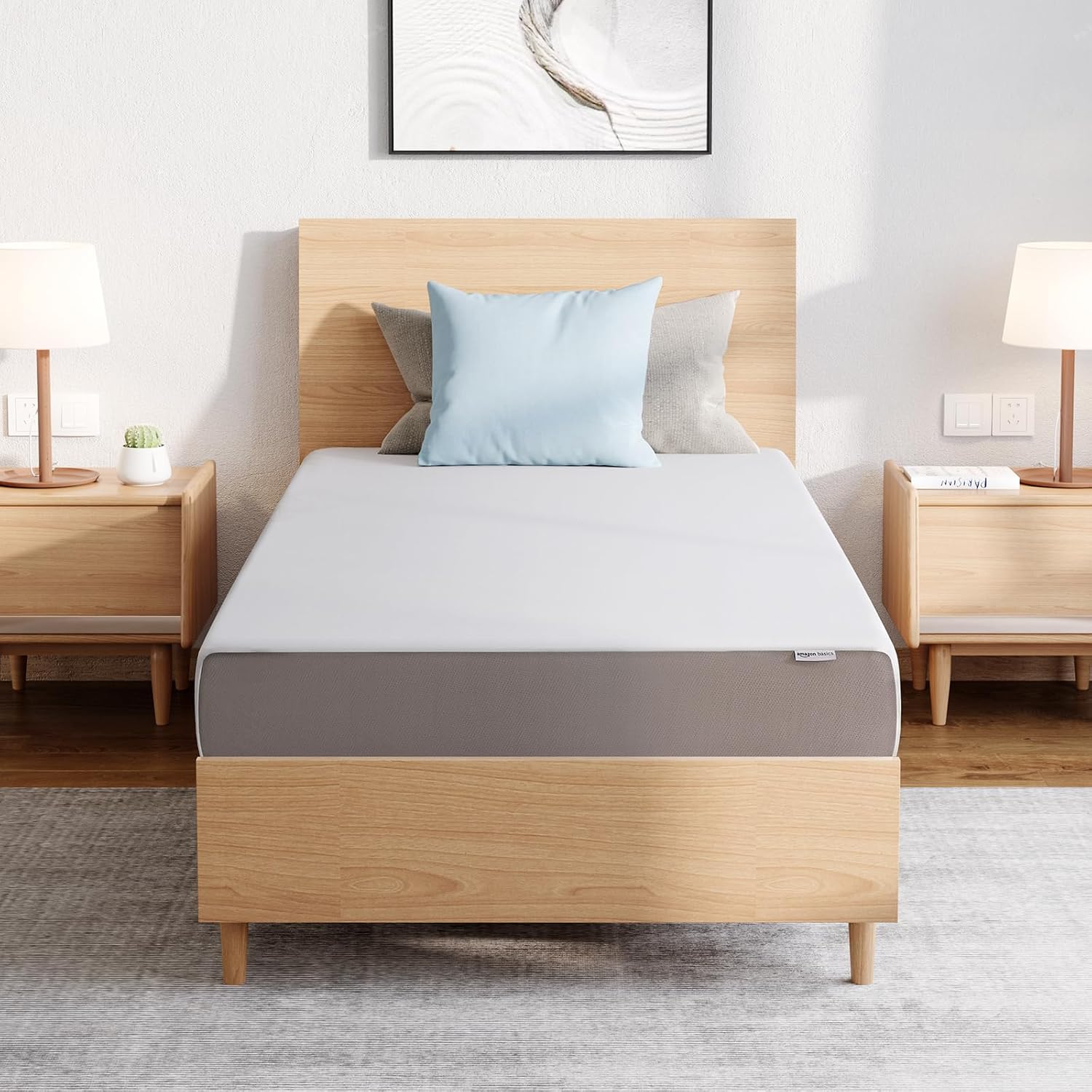 Amazon Basics Plush Memory Foam Mattress, Breathable, 8 Inch, Full, White/Grey, 75 x 54 x 8 inches