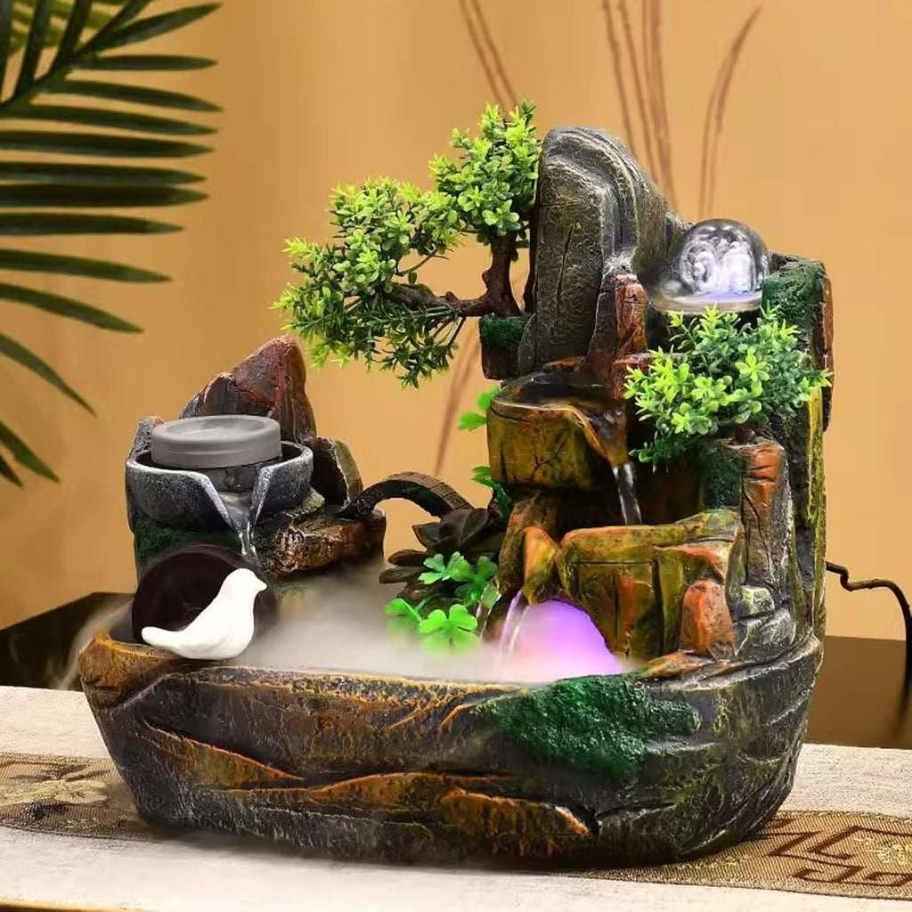 Indoor Water Fountain Living Room Fish Tank, Home Rockery, Fountain, and Water Dispenser Decoration, Zhaocai Landscape, Office Desktop Decoration Tabletop Wat,One Color-L