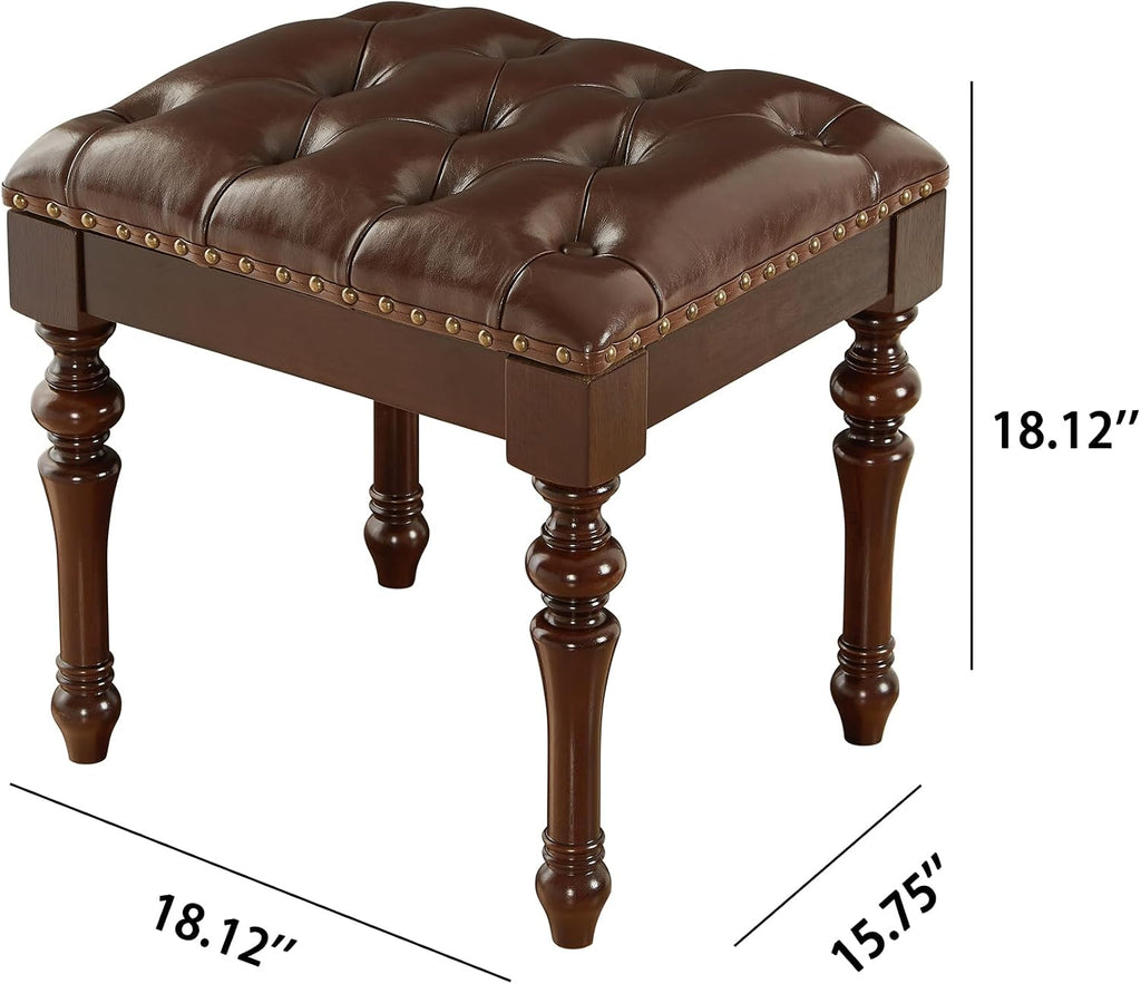 Vanity Bench with Nail Trim, Piano Bench, Desk Stool with Microfiber Leather Upholstered Stool for Bedrooms, Dinning Room, Cloakroom, Piano Room