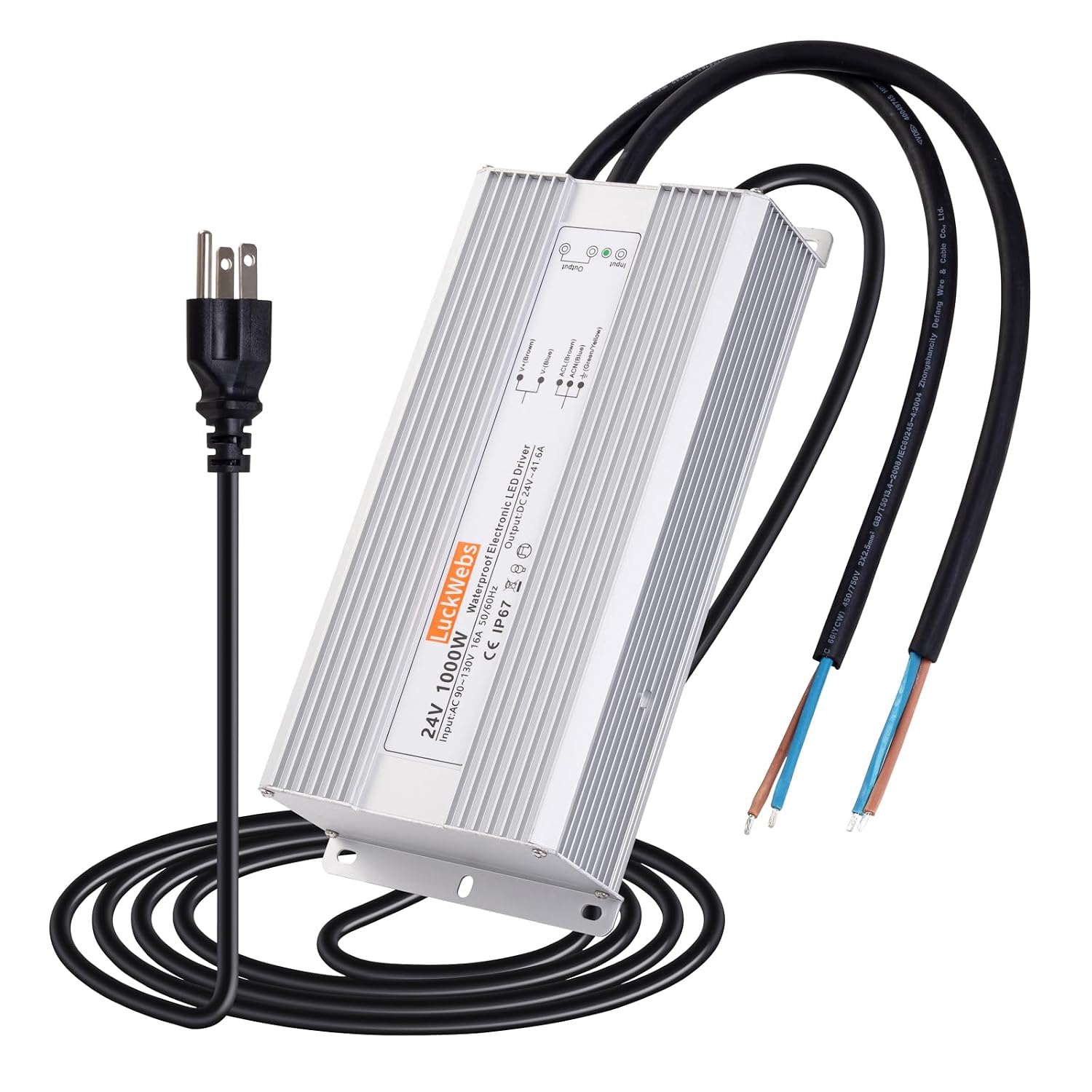 LED Driver 24V 1000W Waterproof Power Supply AC90-130V to DC24V41.6A Switching Power Supply IP67 Converter Suitable for Outdoor LED Lighting and Any 24V DC Equipment