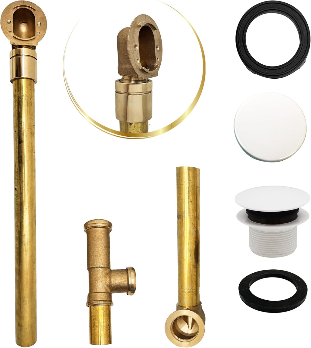 Westbrass A326HBJ-50 25' Brass Bath Waste & Overflow Assembly with European Tip-Toe Drain Plug and Illusionary Faceplate, Powder Coat White