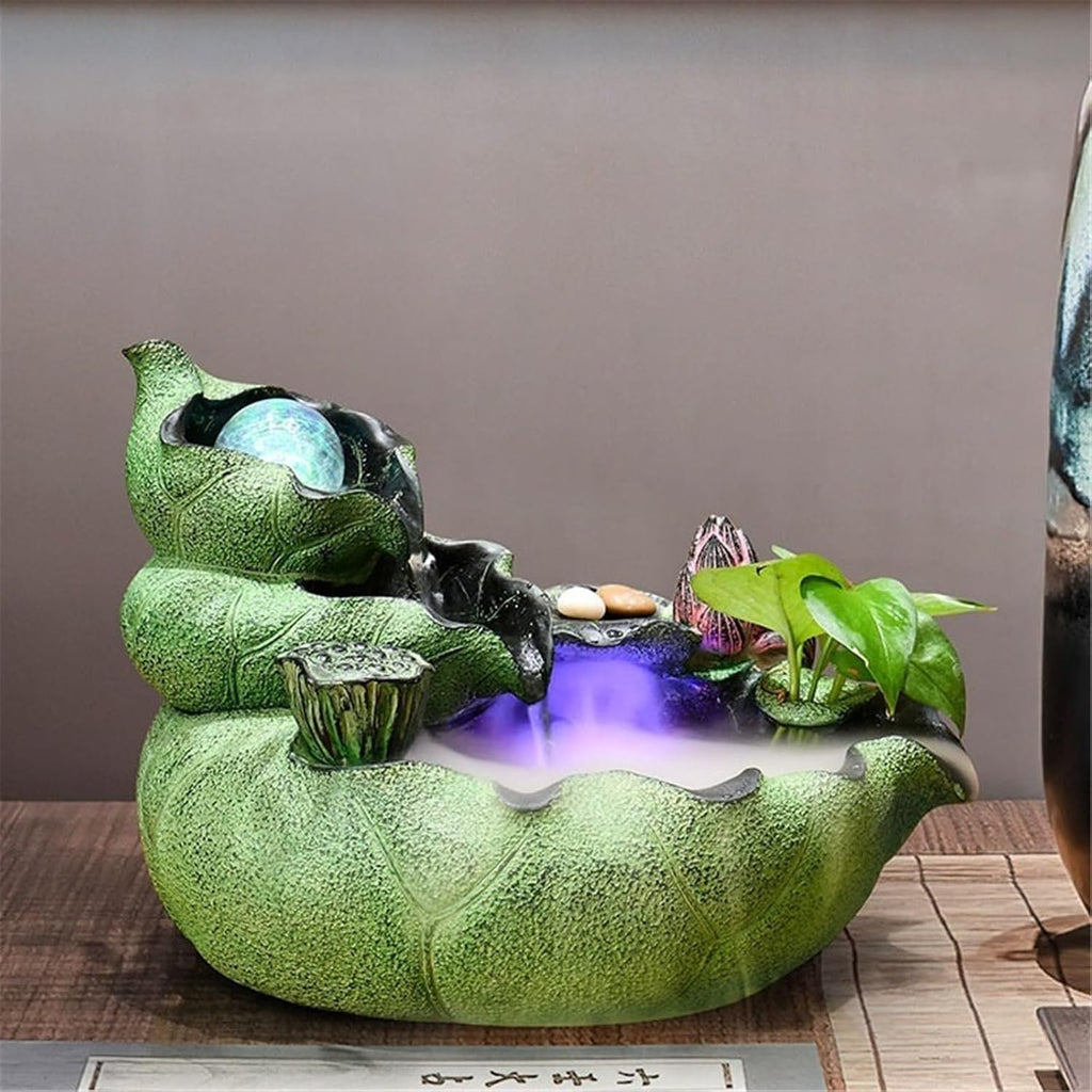 Tabletop Fountain Indoor Fountain Chinese Style Lotus Leaf and Flowing Water Ornaments Circulating Water Fountain(Small)